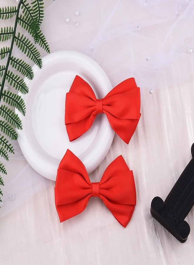 Kefley Silky Satin Bow Hair Clips for Women Girls Red Hair Bows Alligator Clips for Girls Hair Small Cute Ribbon Bow Bowknot Barrettes Hairpins for Birthday Party Christmas Bows 2 PCS - Image 3